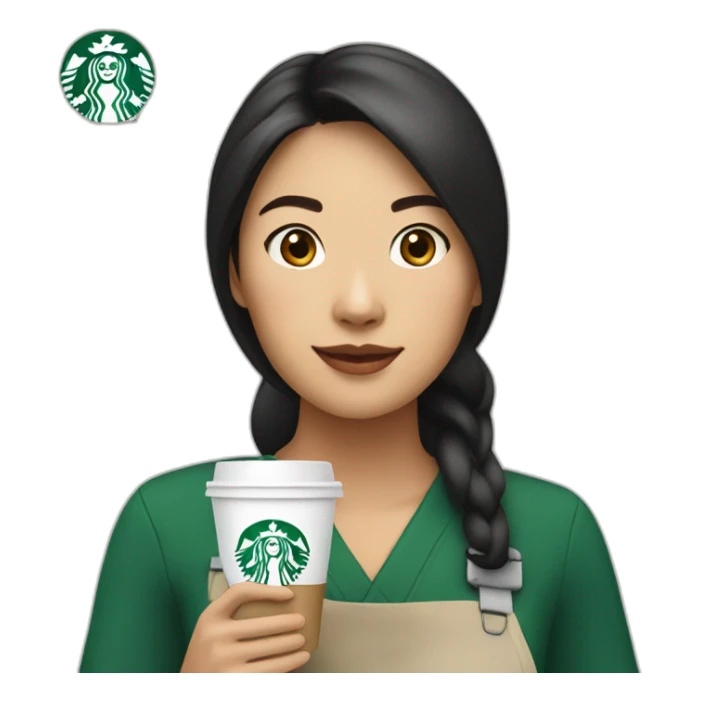starbucks asian woman barista with cup in hand sticker