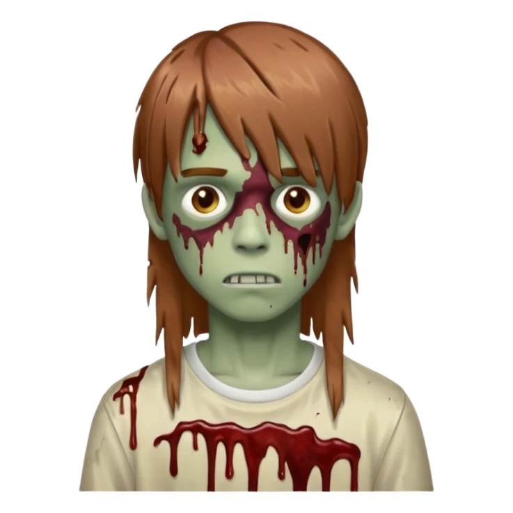 Chico adolescente zombie estilo drip con corte estilo mullet largo texturizado color castaño rojizo medio claro sticker