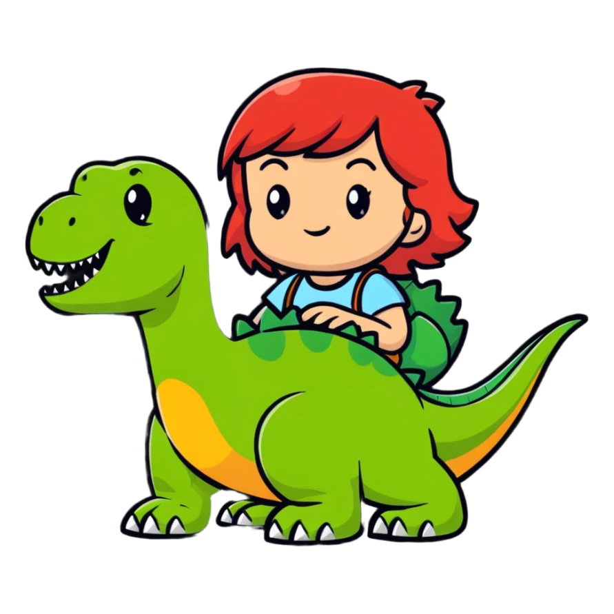 red-haired girl with a dinosaur tail and paws sticker
