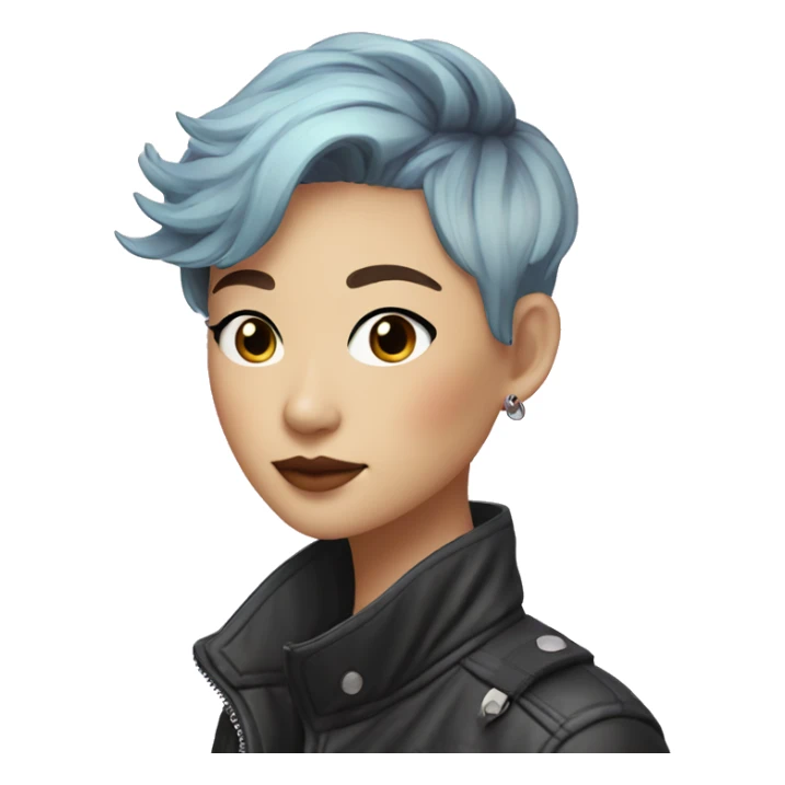 a short-haired Taiwanese lesbian with vapor wave style as a designer sticker