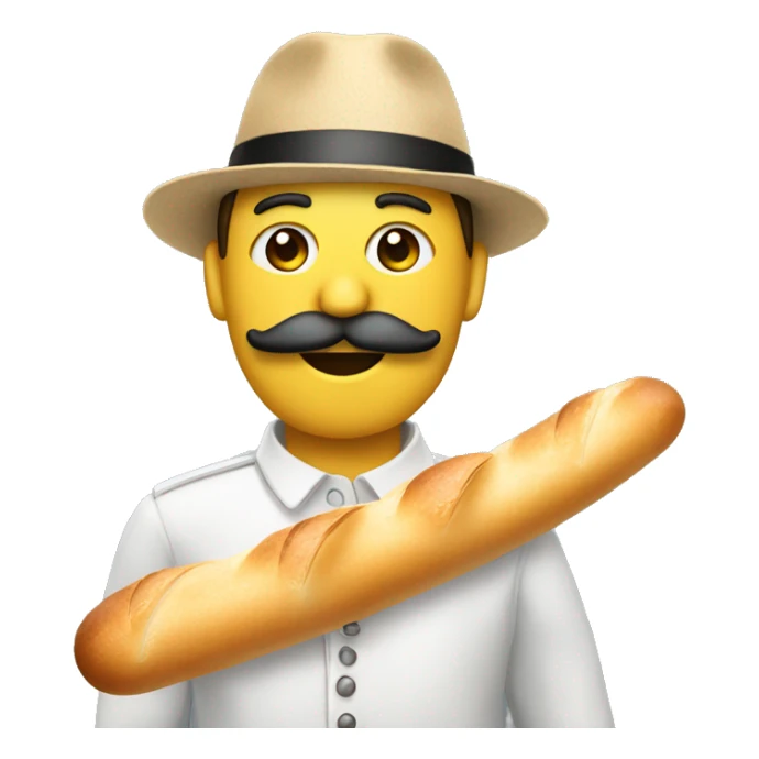 Basic emoji with French Hat and moustache holding a baguette sticker