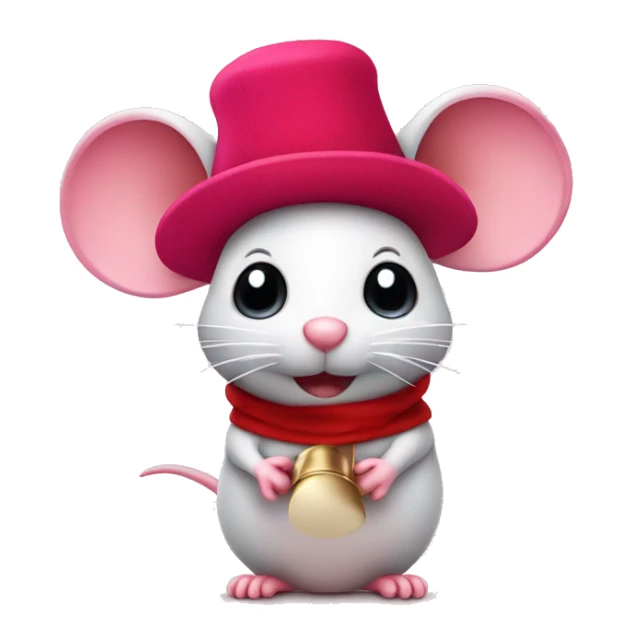 Pink mouse with red felt hat with a bell on the end sticker