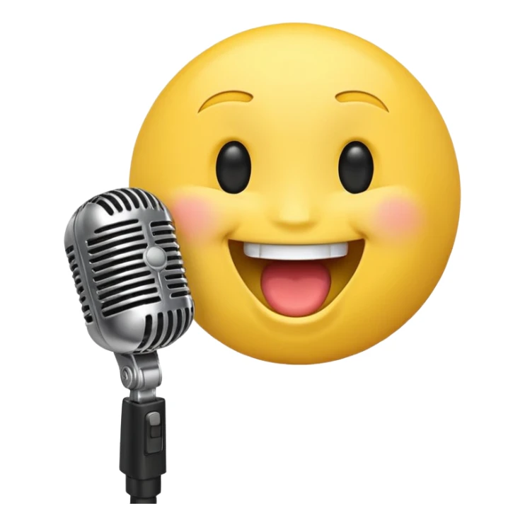 laughing face emoji next to a mic sticker