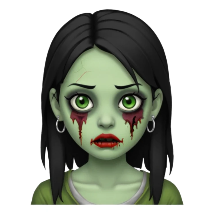 Zombie girl with a septum piercing black hair green skin sticker