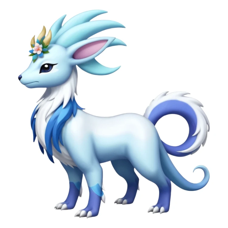 Shiny Glossy Pastel Light Divine Snaky Beautiful Floral Snowy Pretty Absol-Amaura-Suicune-Cobalion-fusion, full body sticker