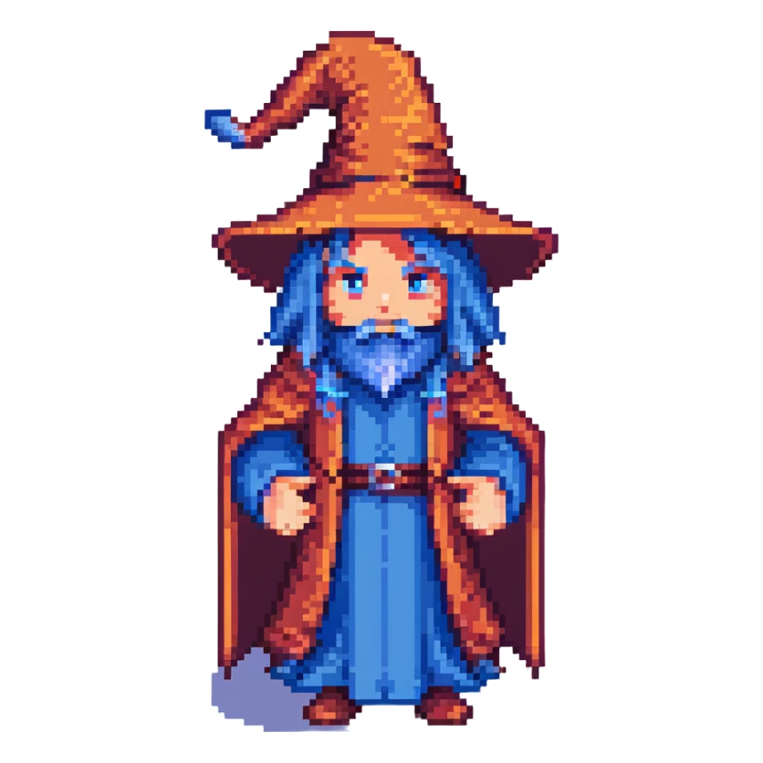 Pixel art wizard with Armenian flag colors (red, blue, orange) in the background sticker