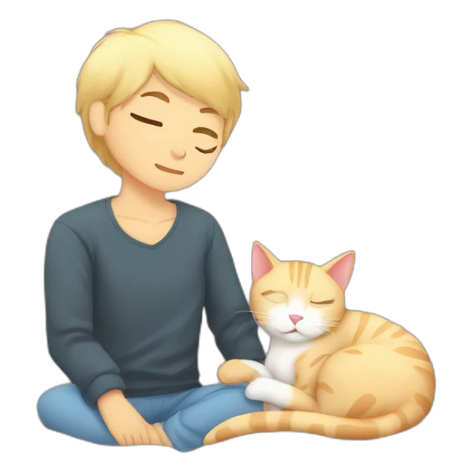 asian cat snuggeling blonde boyfriend cat in bed sticker
