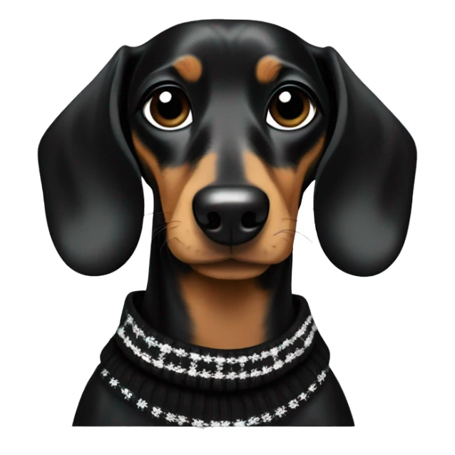 Dachshund wearing black and white Sweater with chanel logo  sticker