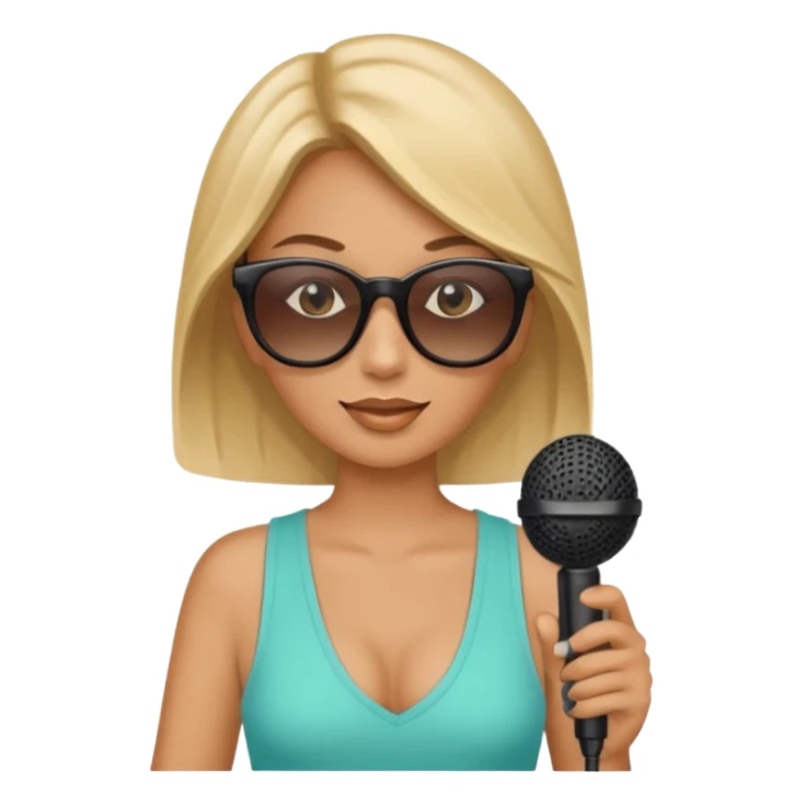 woman with summer clothes and sun glasses holding microphone sticker