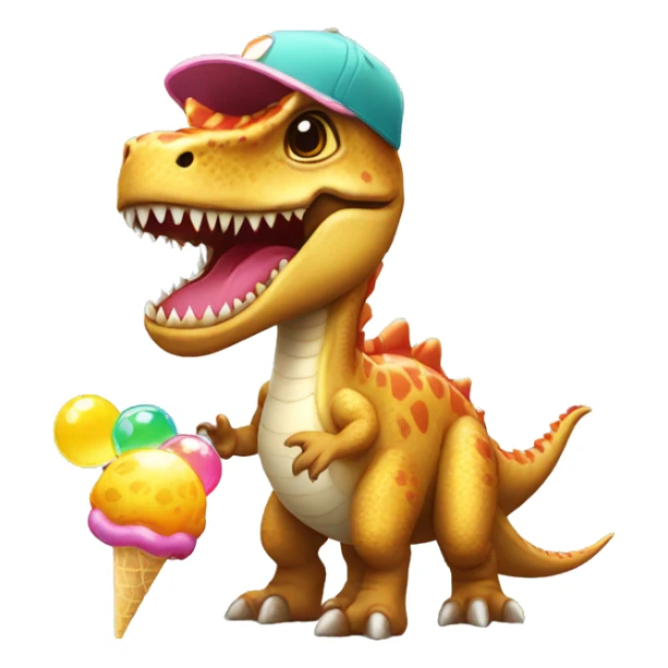 A Dino with a cap and a lolly with bubbles in the back sticker
