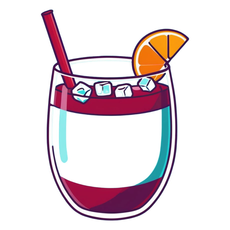 traditional sangria drink filled with ice cubes, red wine, orange and apple slices, very icy and cold sticker