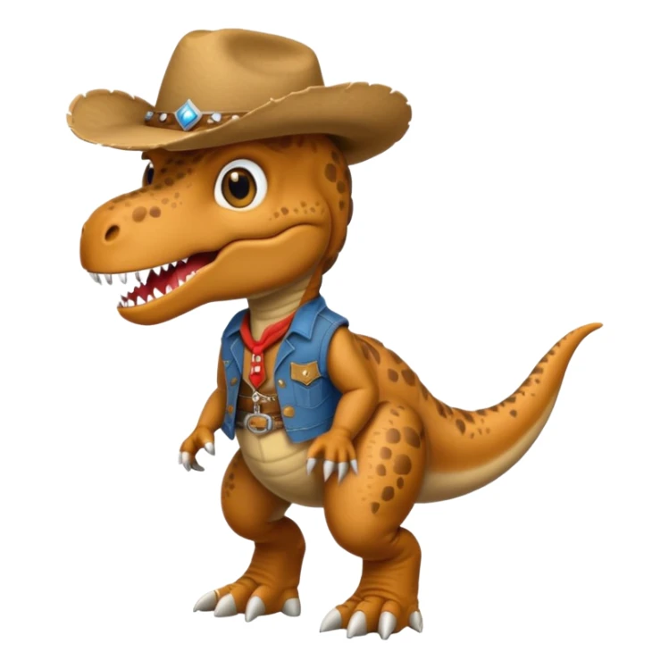 trex dinosaor with cowboy helmet with cowbot clothes sticker