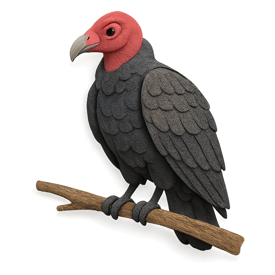 turkey vulture sitting on a branch, delicate paper layers, realistic feather patterns, subtle color variations sticker