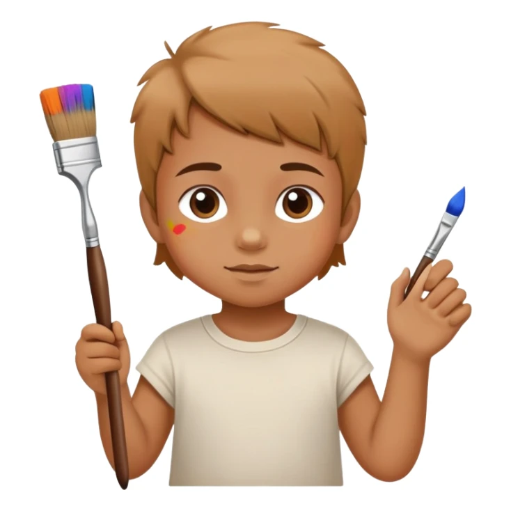 child painting on a canvas with a brush, colorful and creative sticker