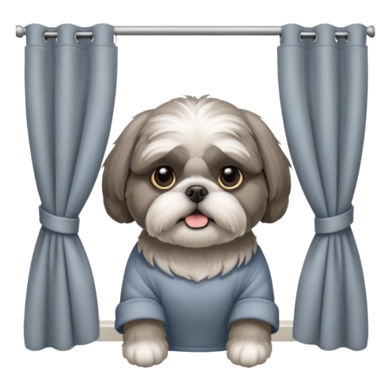 cute all grey shih tzuh behind window shades pulling them open with one paw and peeking through them sticker