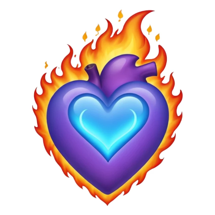 Fade from blue to purple burning heart sticker