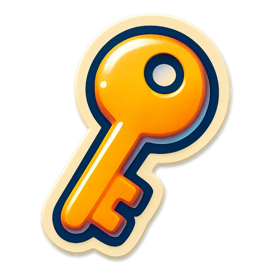 cartoon style sticker of a single key symbol, simple and clear, no text sticker