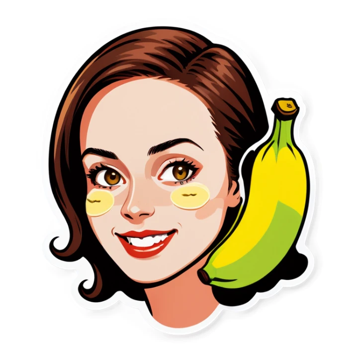 Woman with banana on face sticker