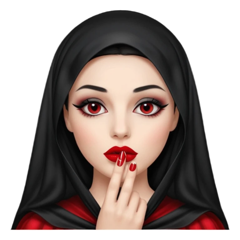 Female figure lifting sheer black veil from her lips, forbidden intimacy sticker