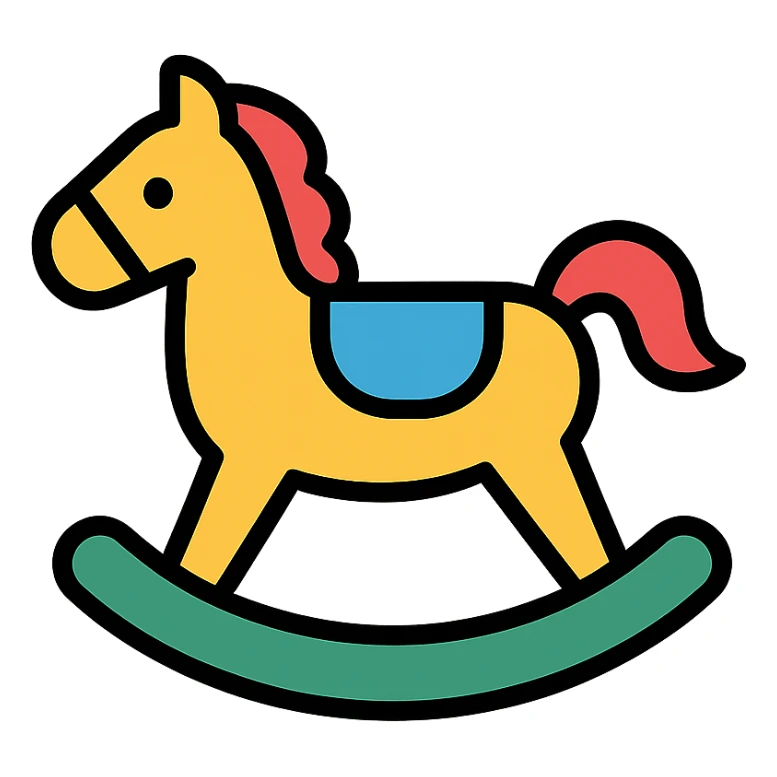 rocking horse, playful and minimal, color icon style sticker