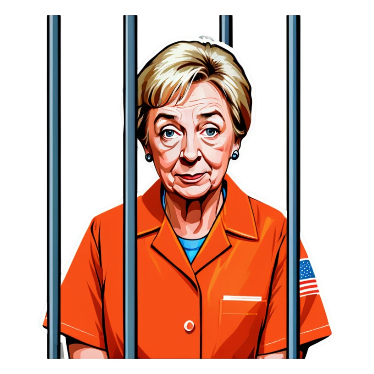 Gov Janet mills arrested in an orange jumpsuit behind bars make her more realistic and wrinkled  sticker