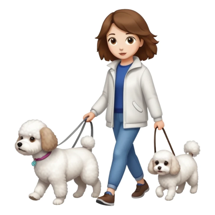 Brown-haired girl walks a Bichon Frise dog sticker