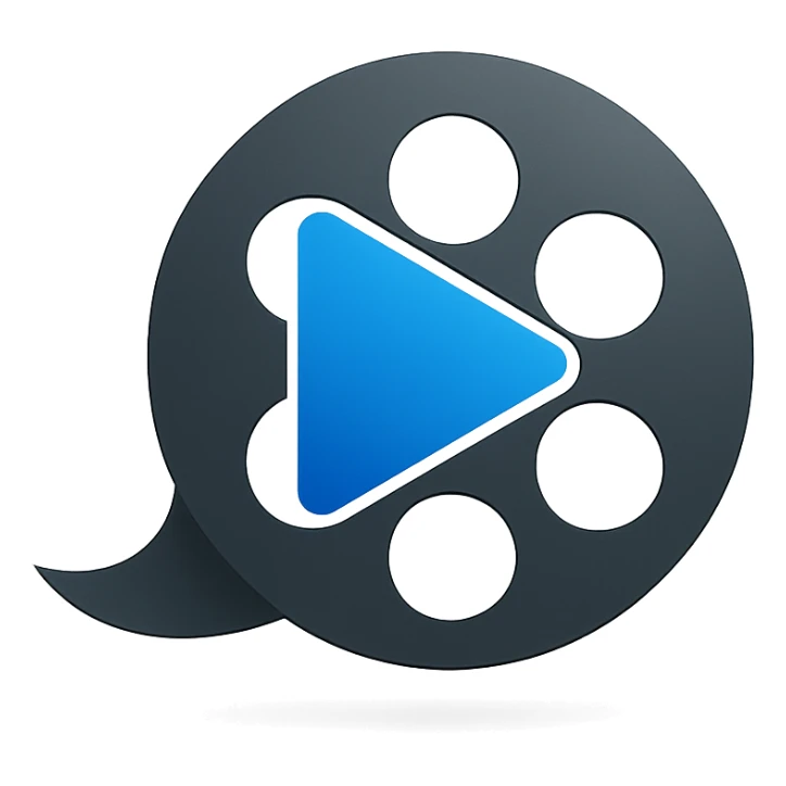 sleek video editing app logo with play button and film reel sticker