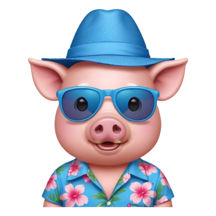 Pig with blue aloha shirt, birthday hat, sunglasses sticker