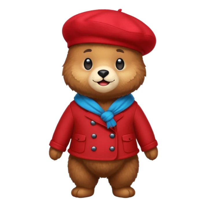 A cute emoji bear, full-length, side view, wearing a stylish red beret. sticker