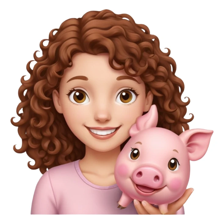 Brown curly hair white girl with a flying pig sticker