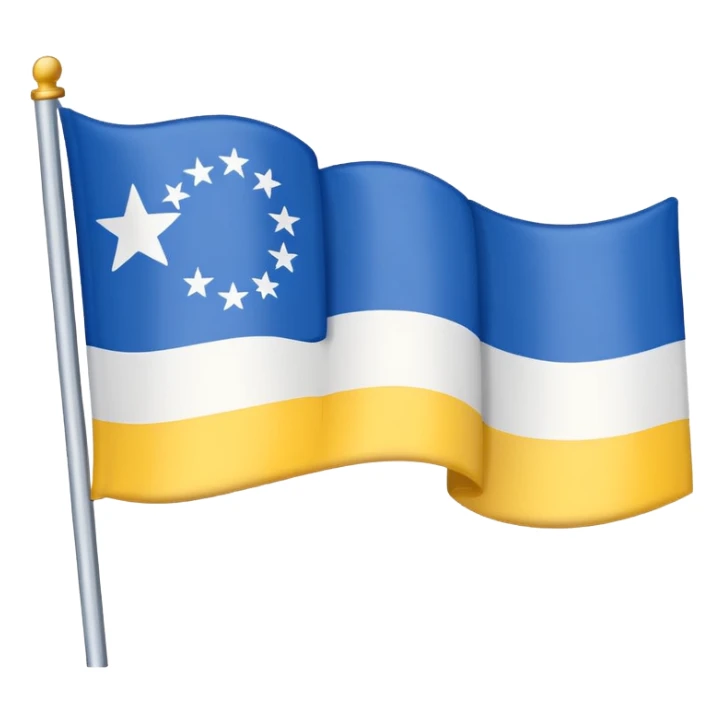 A flag with Blue on top than in the middle White and on the bottom yellow sticker