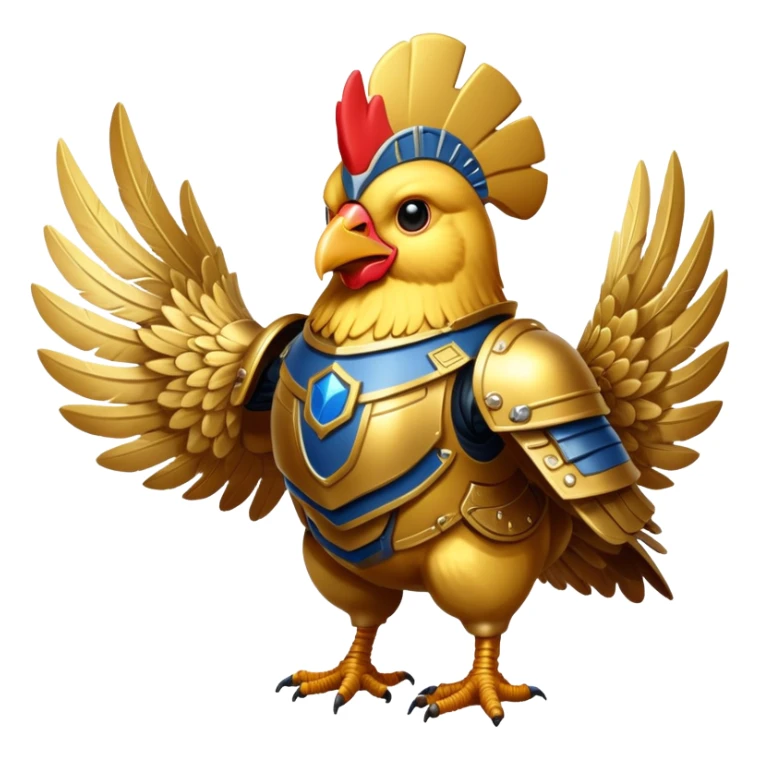 A space chicken wearing golden astartes battle armour sticker