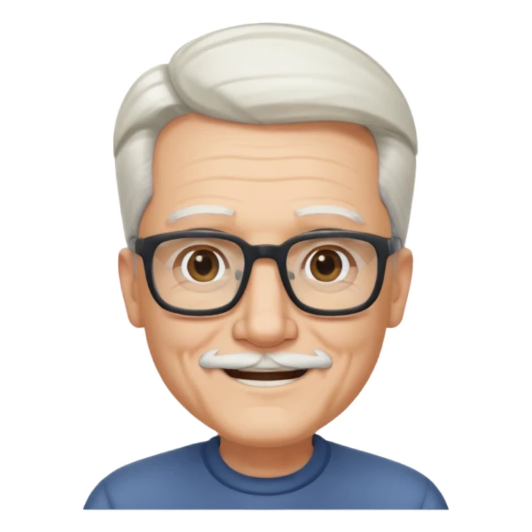 old guy, swept back white hair, blocky face, rectangle frame glasses, goatee, no moustache sticker