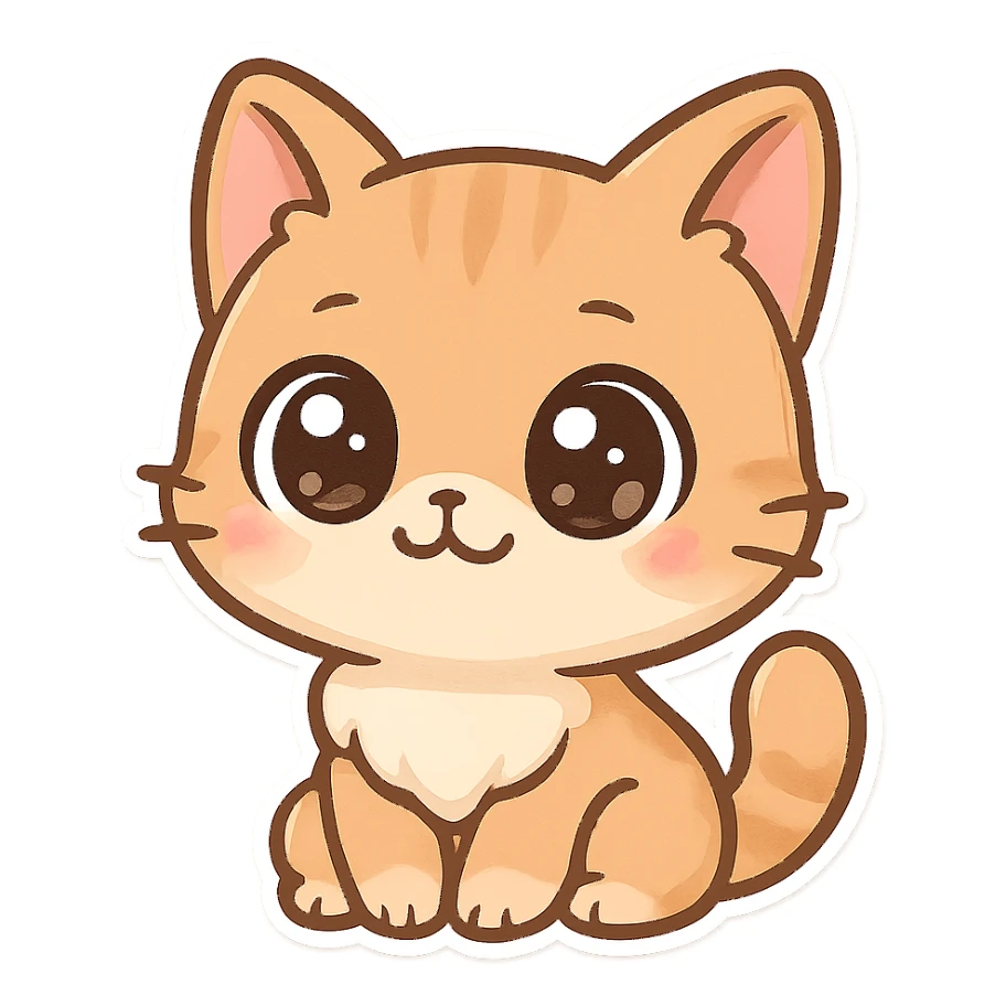 chibi cat with big sparkling eyes, sitting and smiling sticker