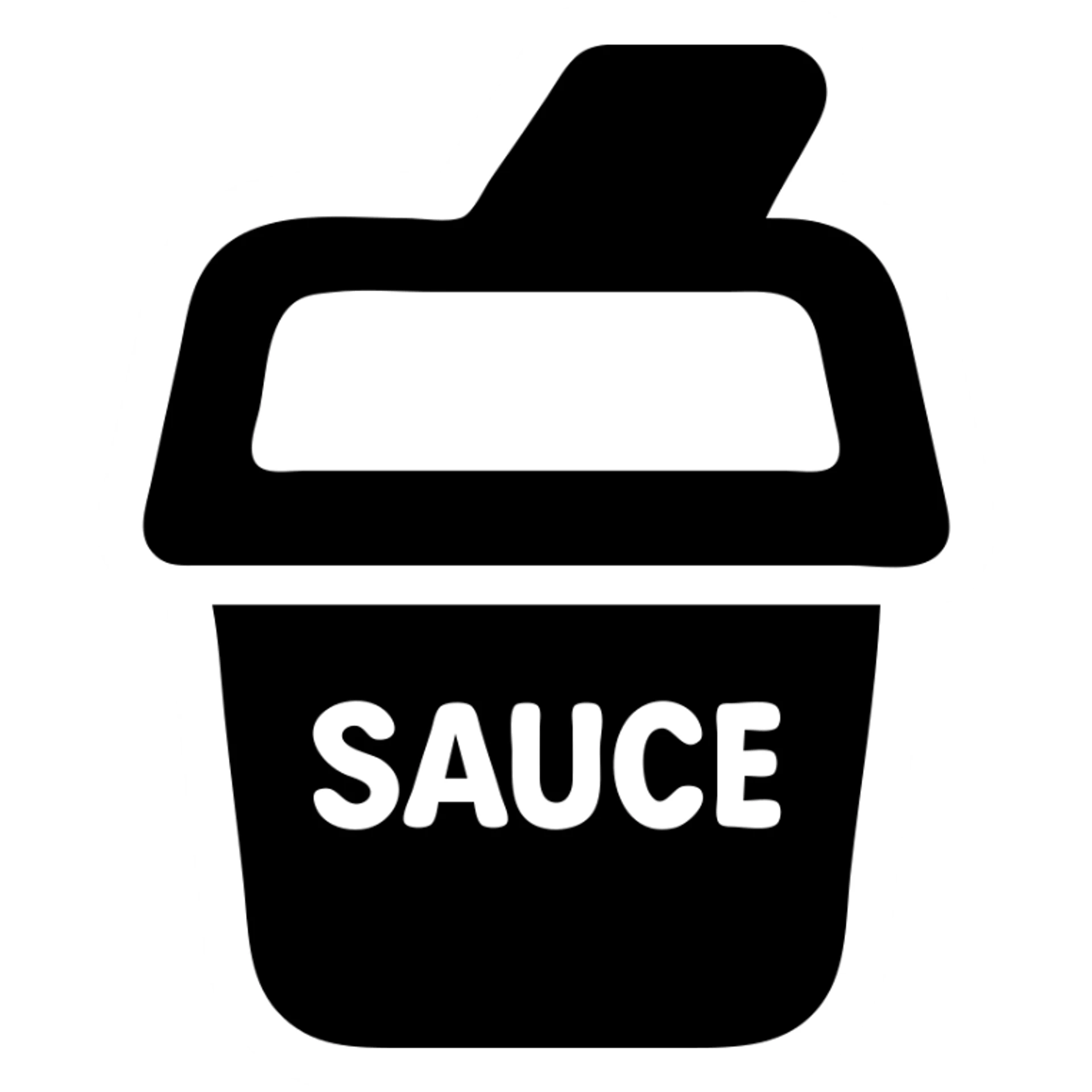 A sauce in a fast food packaging with a yellow background sticker
