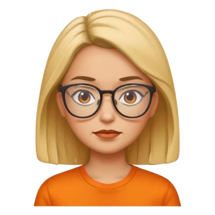 woman with glasses and orange shirt not smiling sticker