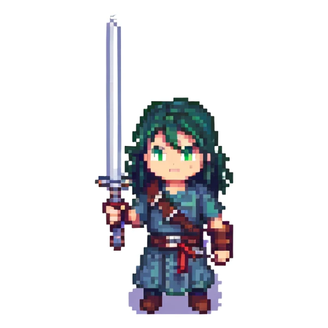 Muichiro Tokito from Demon Slayer, pixel art style, standing with sword, misty effect sticker