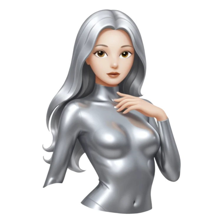abstract sensual body silhouette, liquid silver chrome, smooth curves,chrome silver long hair, chrome metallic silver full face  and body, sensual poses sticker