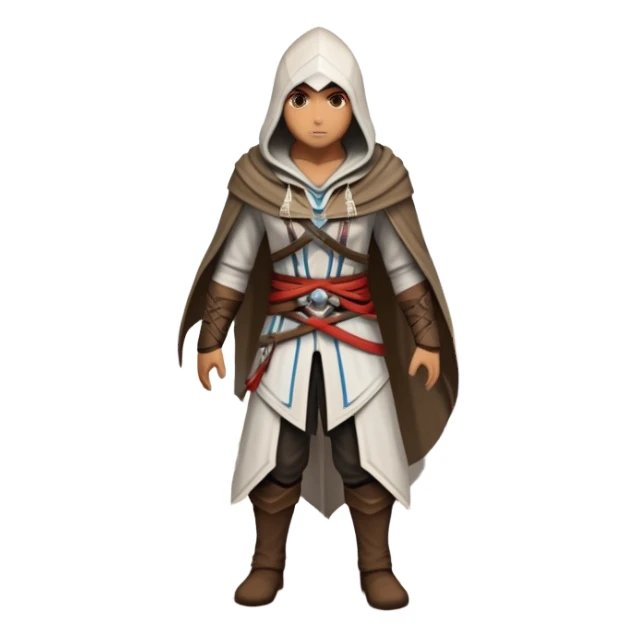 An icon representing an adventure game, inspired by Assassin's Creed. The design features a heroic character in hooded attire, scaling a tall building in a historical cityscape. The background shows ancient architecture and hidden symbols, symbolizing exploration and stealth. Transparent background sticker