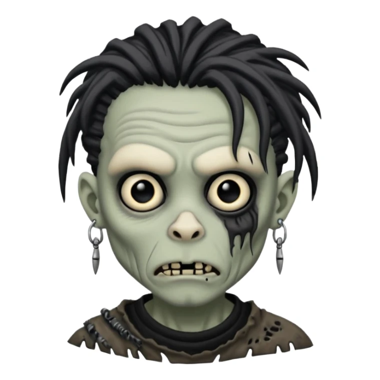 Grey pale skinned zombie boy with wrinkled skin and black dreadlocks. Nose and ear piercings. Emo. sticker