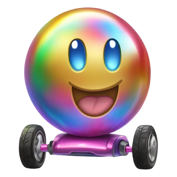 Metal cute Kirby ball driving on 4 car wheels sticker