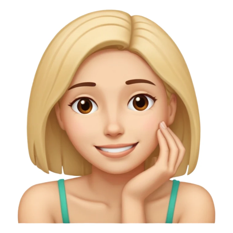 Exhausted but smiling woman with head resting on palm sticker