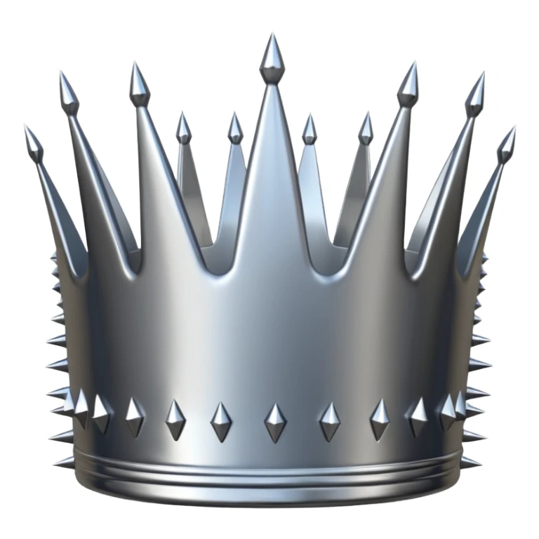 A spiked crown emoji made of silver chrome, sharp yet rounded metallic spikes, glossy reflections, aggressive luxury swag aesthetic, iOS emoji style, centered, clean white background sticker