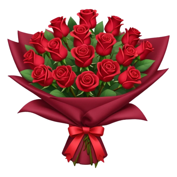 Bouquet of red roses in a burgundy package sticker