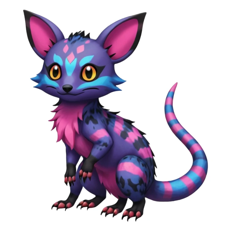 Rare exotic cute epic aesthetic gothic colorful Salandit-Noibat-Eevee-Civet-species-Fakemon-hybrid-creature, with markings, full body sticker
