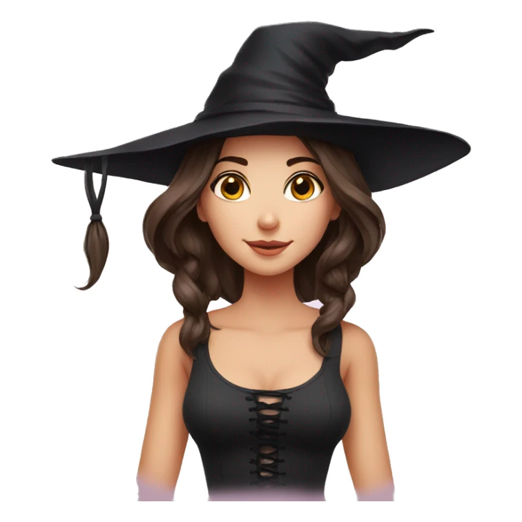 European girl, beautiful brunette, witch sticker