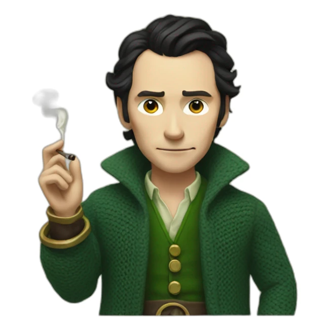 loki wearing a cardigan smoking a pipe sticker