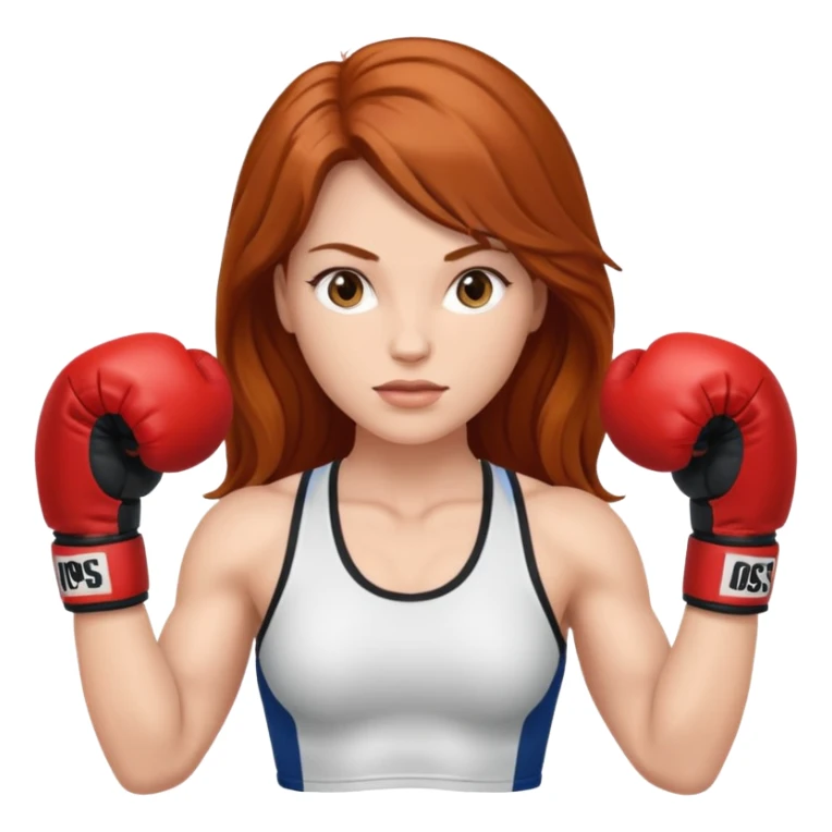 femme avec gants de boxe, châtain rousse cheveux long  sticker
