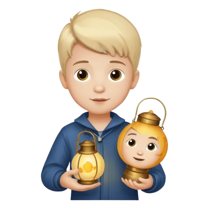 little boy holding a lantern with a moon design sticker