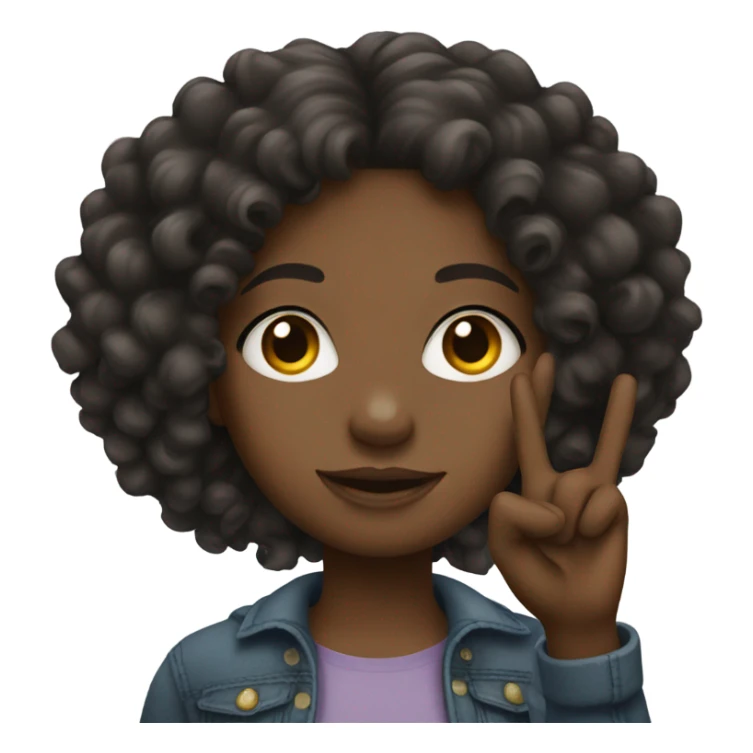 Black girl with curly hair putting peace sign  sticker